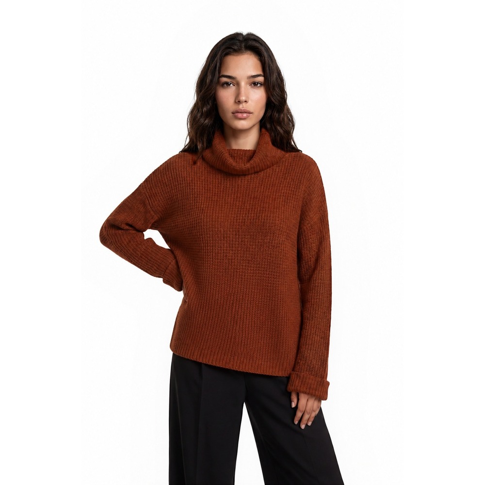 Pilcro Anthropologie Cowl Neck Sweater Women's Size XS Rust Orange Ribbed Knit